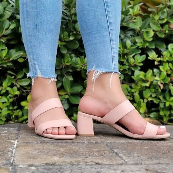 Women's Mauve Square Sole Double Strap Chunky Heel Sandals - Picture 2 of 5